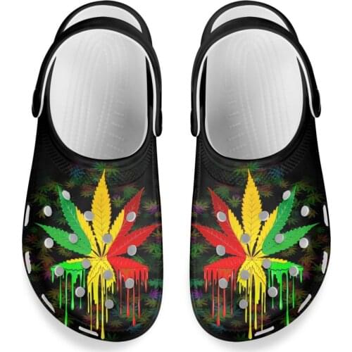 Mens Rubber Beach Sandals Summer Shoes Garden Breathable Clogs Jamaica Flag With Wead Leaves Men Slip On Outdoor Sandles