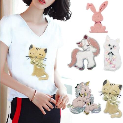 50pcs/Lot Embroidery Patches Letters Clothing Decoration Accessories Animal Rabbit Cat Diy Iron Heat Transfer Applique