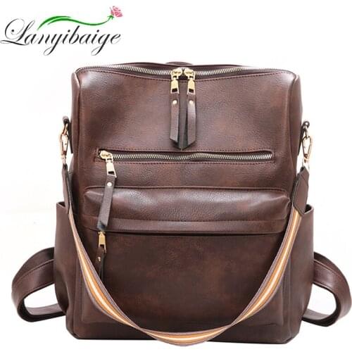 2021 New Female Bag Designer Knapsack Pure Color Casual Rucksack Hhigh Quality Leather Backpack Large Capacity Travel School Bag