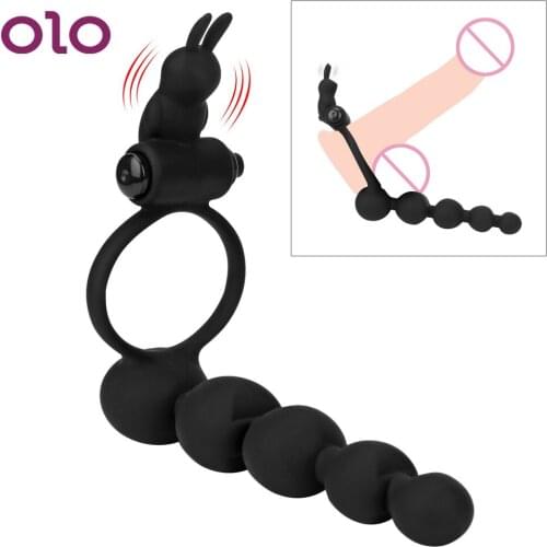 OLO Anal Bead G-spot Vibrator Butt Plug Strapon Dildo Penis Vibrating Ring Double Penetration Sex Toys for Couple Sex Products