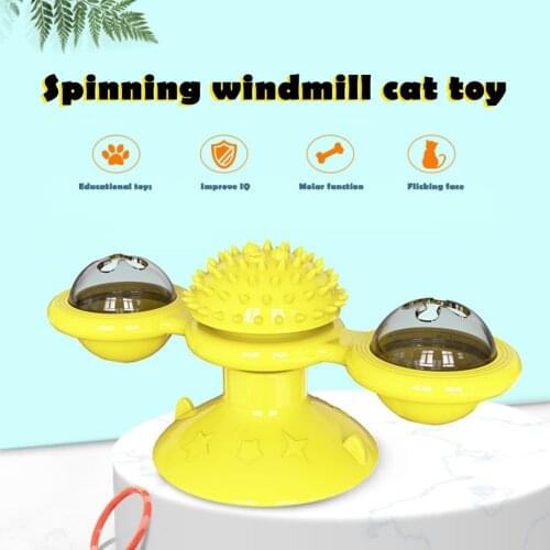 Portable Interactive Play windmill Cat Toy Windmill Scratch Hair Brush Grooming Shedding Massage Suction Cup Catnip Cats Toys