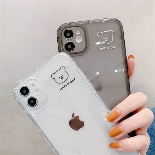 Cute Cartoon Bear Clear Case For iPhone 12 11 Pro Max Mini X XS XR 8 7 Plus SE2 Soft Silicone Shockproof Transparent Phone Cover