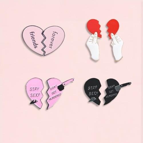 Broken Heart Enamel Pin Love Forever Stay Sexy Badge Brooch Denim Shirt Backpack Couple Heart Jewelry Gift For Friends Lovers