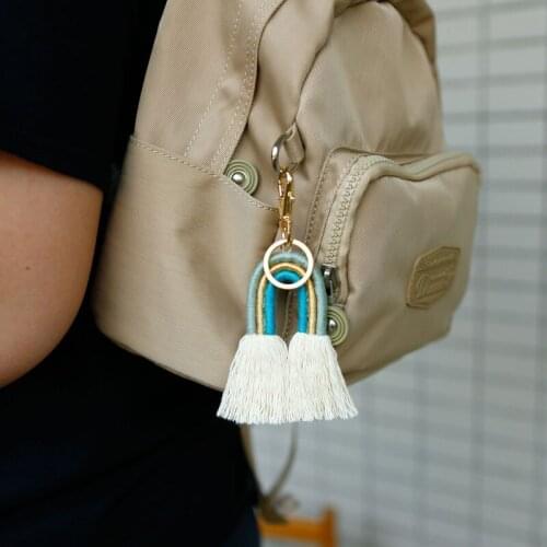 Luxury Cute Bohemia Cotton Rope Rainbow Keychain Tassel Hand-woven Backpack Jewelry Accessory Bag Charm Pendant Gift For Her