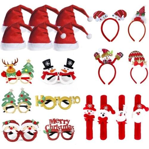 Christmas Decorations Glasses Set Adult Children Christmas Day Hat Headband Clap Ring Bracelet Holiday Party Atmosphere Supplies