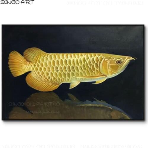 Hand-painted Special Animal Arowana Fish Oil Painting Handmade Unframed Art Golden Fish Oil Painting for Restaurant Decoration