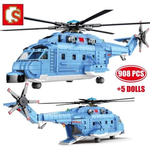 SEMBO 908pcs Z-18 Large Utility Helicopters Aircraft Air Force Building Blocks Military City Police Army Pilot Bricks Kids Toys