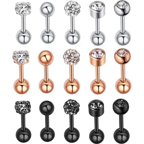 5PCS/lot Round Crystal Ear Tragus Piercings Lip Labret Plug Surgical Steel Daith Earrings Helix Piercing Cartilagem Da Orelha