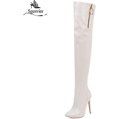Sgesvier sexy party prom Night Club Shoes women thigh high boots zip Metal decoration autumn winter high heels shoes woman G754