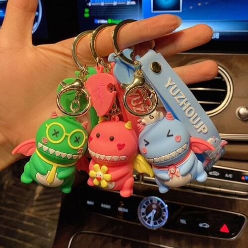 Cartoon Silicone Buck Teeth Dinosaur Doll Keychain Cute Anime Pendant Keyring Creative Backpack Charm Keyfob Gift
