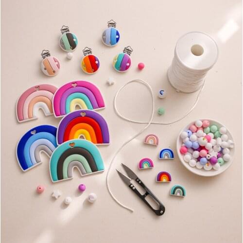 New Pacifier Chain DIY Accessories Set BPA Free Silicone Teether Beads Set Hot air balloon DIY Accessories Set Nylon Rope