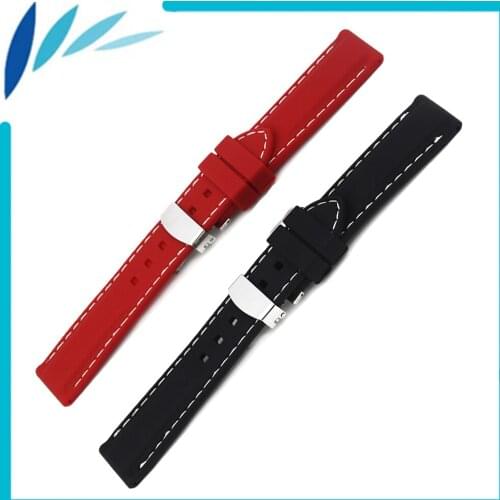 Silicone Rubber Watch Band 24mm for Suunto TRAVERSE Hidden Clasp Strap Wrist Loop Belt Bracelet Black Red + Spring Bar + Tool