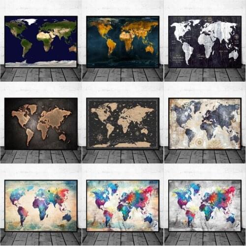Modern Colorful World Map Canvas Art Poster And Prints Canvas Wall Painting Pictures for Living Room Home Decoration