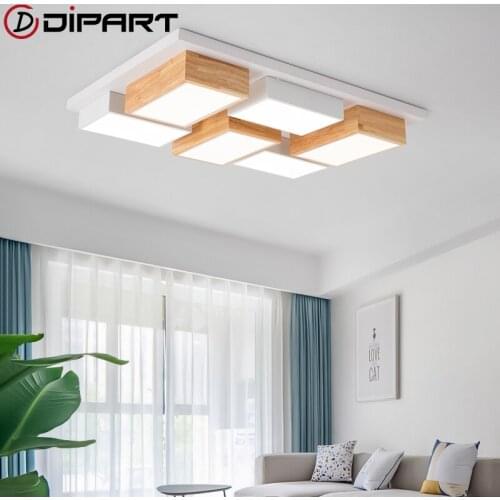 Modern Nordic LED Ceiling Lights Wooden Square Ceiling Lamp With Dimming Remote For Living Room Dining Light Bedroom Lamps