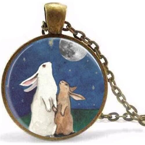 Steampunk Rabbit Necklace Full Moon Jewelry I Love You to the Moon and Back Art Pendant Necklace Gift Chain men women antique