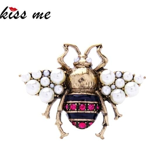 Kissme Rhinestone Simulated Pearl Enamel Bee Insect Brooch Pin Alloy Vintage Brooches For Women Fashion Jewelry Accessories