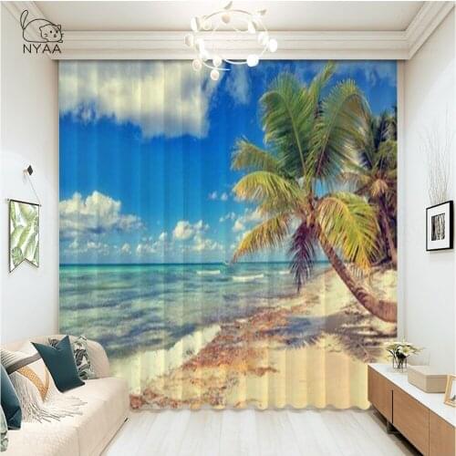 Tropical Palm Beach Curtain In Bathroom French Window Curtains To The Living Room Ocean Decor Curtains For Car Micro Shading