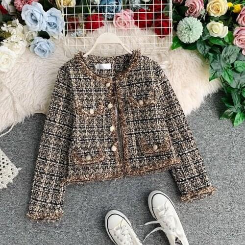 Vintage Jacket Coat Women Patchwork Woollen Coats Elegant Outerwear Clothes short jacket 2021 New Loose top suit female 632i