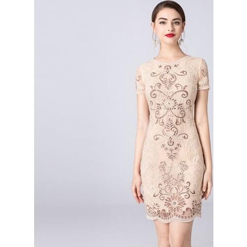 Runway Short sleeve dress m 4xl 2019 new Superior quality Plus Size office ladies Women Vintage Package hip Lace summer dresses