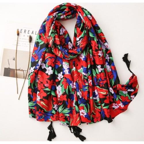 Bright Floral Hijab Scarf Chinese Design Luxury Flower Large Wrap Warm Shawl New [6739]