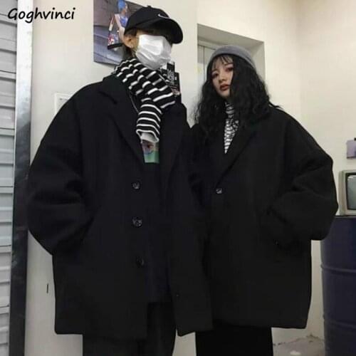 Blends Women Long Sleeve Solid Couples Thicken Loose Casual Korean Style Warm Chic Harajuku Simple All-match Streetwear Unisex