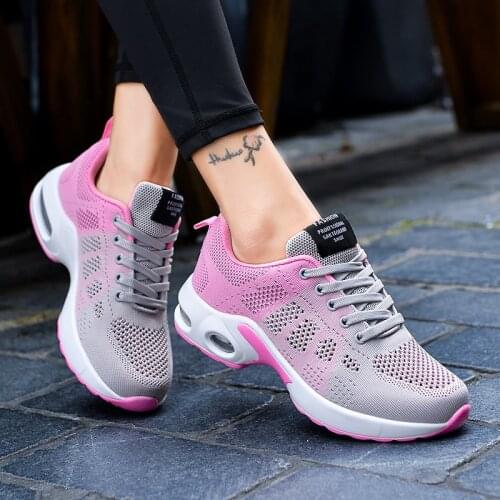 2021 Casual Sneakers Women Flying knit Air Cushion Running Shoes Outdoor Light Walking Platform Ladies Sports Flat Shoes