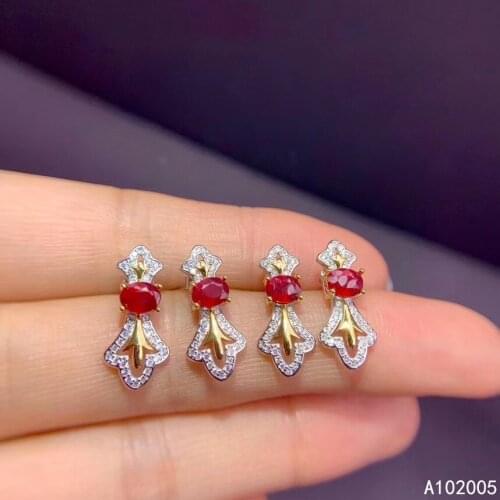 KJJEAXCMY Fine Jewelry 925 sterling silver inlaid natural gemstone ruby female new earrings Ear studs trendy support test