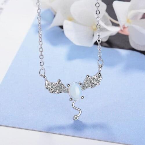New Fashion Creative Small Devil 925 Sterling Silver Jewelry Female Moonstone Crystal Personality Bat Pendant Necklaces H331