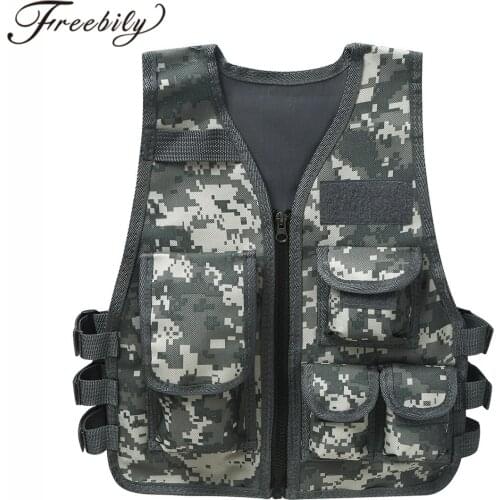 Children Cosplay Combat Training Vest Camping Outdoor Waistcoat with Multi Pockets Kids Boys Hunting Vest for CS Game Role Play