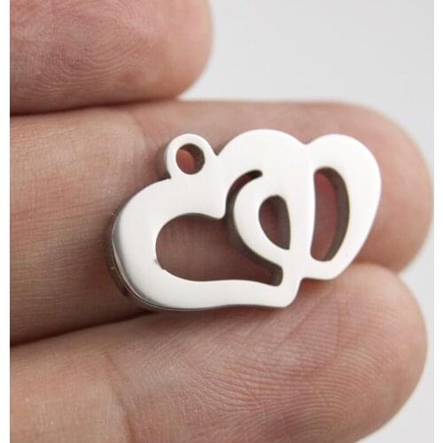 100% Stainless Steel Mini Double Heart Charm Pendant For Jewelry Making Couple Gift Mirror Polished Wholesale 100pcs