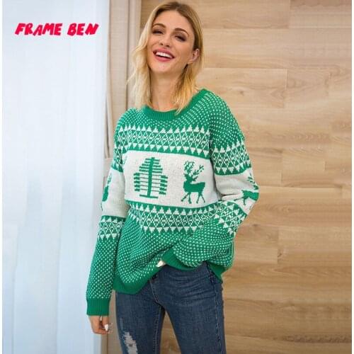 2019 Autumn and Winter New Christmas Sweater New Casual Geometric Elk Jacquard Knitting Pullover Sweater for Women