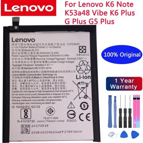 2020 years 100% Original 4000mAh BL270 Battery For Lenovo K6 Note K53a48 Vibe K6 Plus G Plus G5 Plus battery+Gift Tools