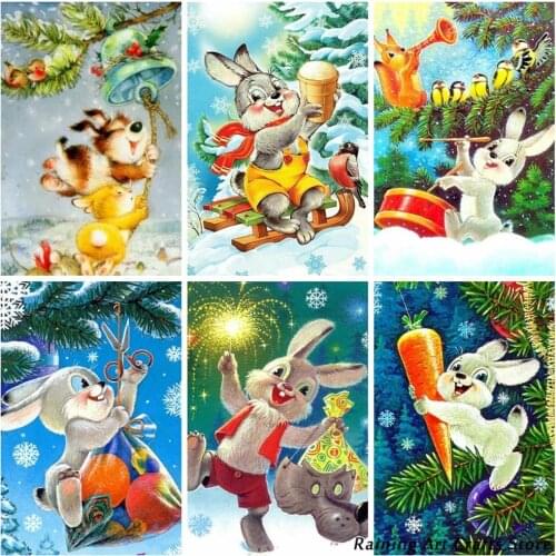 5D Diy Diamond Painting Winter Cartoon Rabbit Full Round Square Drill Embroidery Cross Stitch Animal Mosaic Pictures Home Decor