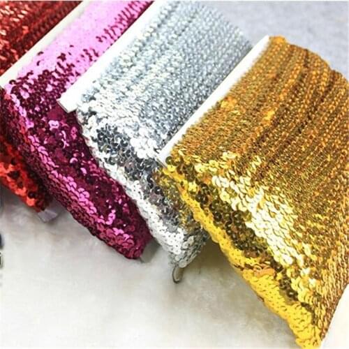 8Colors 12Yards 4.5cm Width Thin Stretch Sequins Elastic Lace Sewing Ribbon Guipure DIY Lace Trim or Fabric Warp Knitting EL0019
