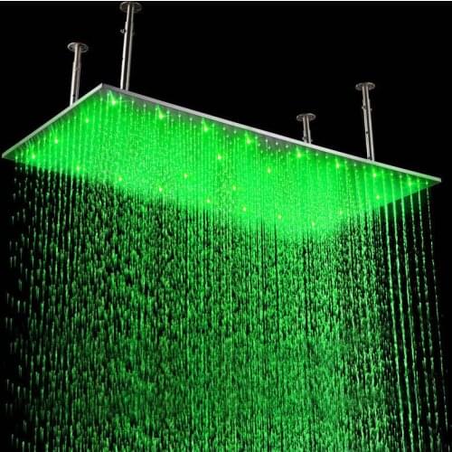 Free ship self-powered led shower head light 20"x 40" LED Stainless Steel Rectangle Rain Shower Head Bathroom Brushed Nickel