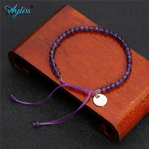Ayliss Elegant Look 4mm Natural Stone Bead Bracelet Healing Gem Stone with Adjustable Rope Bracelet Jewelry gift for Girls