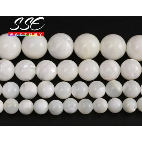 6 8 10 12mm White Natural Mother of Pearl Shell Beads Round Shell Loose Beads For Jewelry making Bracelet Necklace DIY 15"Strand