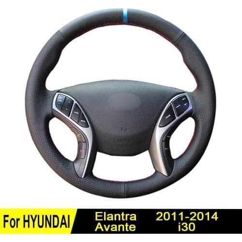 Steering Wheel Cover For Hyundai Elantra 2014 2013 2012 2011 Avante I30 Hand-stitched Black Artificial Leather Non-slip Wear-res
