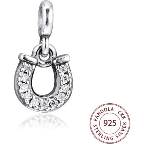 CKK 925 Sterling Silver My Lucky Horseshoe Dangle Charms Small Hole Beads for Jewelry Making Fits Europe Me Bracelet Argent