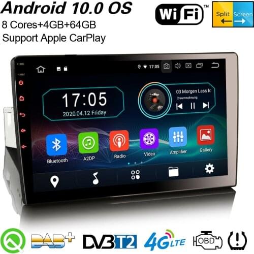 Erisin 10.1" 8-Core Android 10.0 Anti-Theft Detachable Car Stereo CarPlay DAB+ Bluetooth DVB-T2 OBD WiFi Universal 1DIN GPS 6910