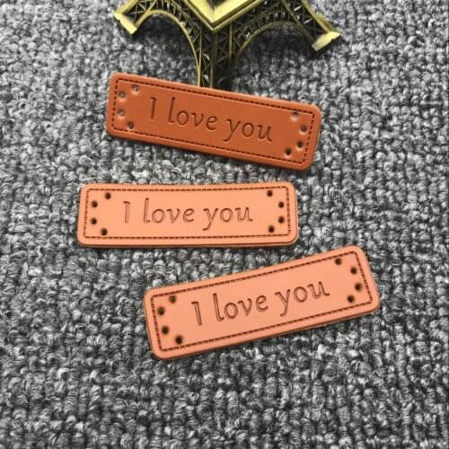 25Pcs 50Pcs I Love You Sewing Labels for Clothing Hand Made Pu Leather Tags for Gift with Love You Cap Label for Hand Made Tag