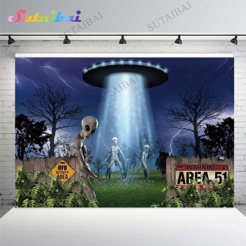 Science Fiction Alien Backdrop Universe Spaceship Halloween Birthday Party Background Decor Banner Flying Saucer Photobooth Prop