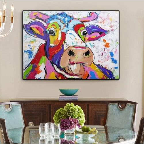Graffiti Art Animal Colorful Cow Paintings on Canvas Wall Art Posters Prints Wall Picture for Living Room Home Cuadros Decor