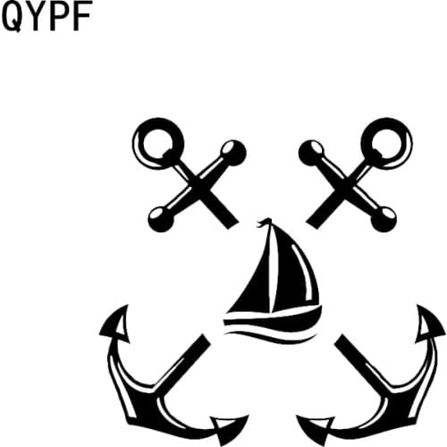 QYPF 14*13.3CM Interesting Anchor and Rope Circle Car Window Decal Sailing Nautical Boat Vinyl Sticker C16-1018