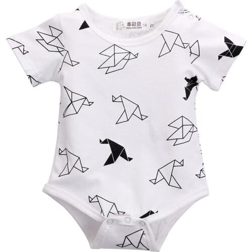 New Organic Cartoon Newborn Girls Boy Origamibirds Short Sleeve Rompers Jumpsuit 1PCS Cotton Baby Clothes