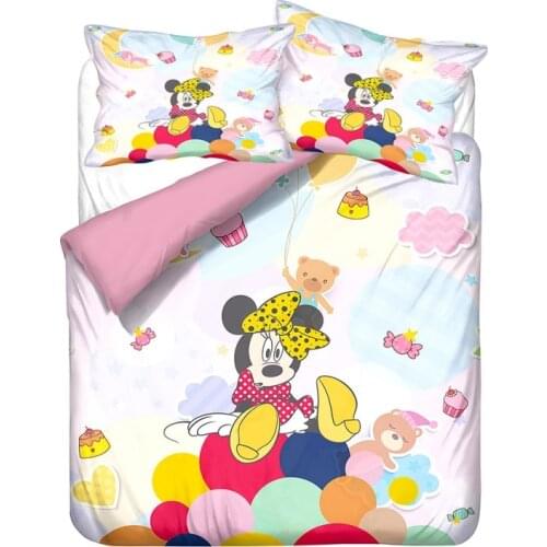 Disney Mickey Mouse Minnie Mouse Cartoon Print Bedding Set Boys & Girls 3D Single Queen King Duvet Quilt Cover Pillowcase