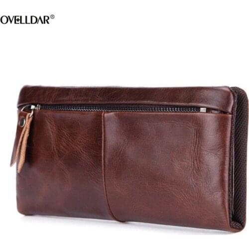 Leather Mens Wallet Business Casual Long Clutch Bag Multi-card Position Cowhide Wallet Retro Mens Bag Coin Bag Money Bag