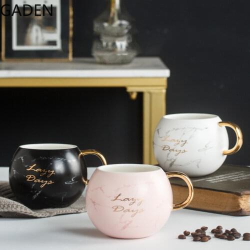 Simple 450ml Coffee Cup Creative Round Ceramic Mug Marble Pattern Large Capacity Water Cup Kitchen Bar Supplies Coffee Utensils