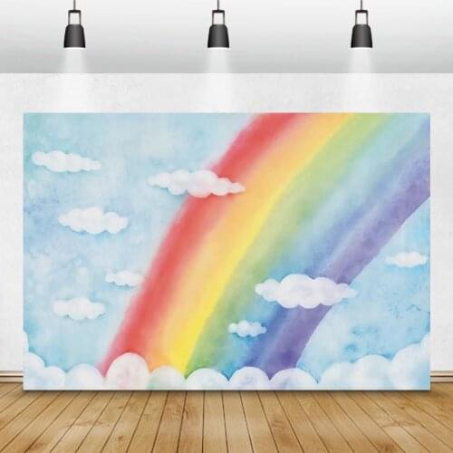 Laeacco Cartoon Rainbow Clouds Baby Shower Birthday Party Backdrop Vinyl Photography Background For Photo Studio Photophone