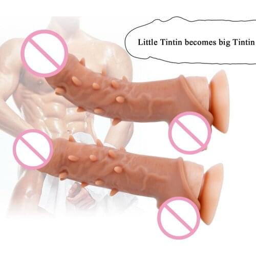 Reusable Penis Sleeve Extender Men condoms Delay Ejaculation Liquid silicone Sex Toy for Men Cock Enlarger Condom Sheath Delay